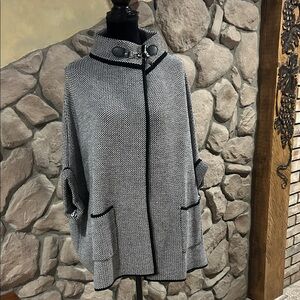 NWT Rachel Zoe Women's Black & White Knit Cape Sweater with High Collar OS
